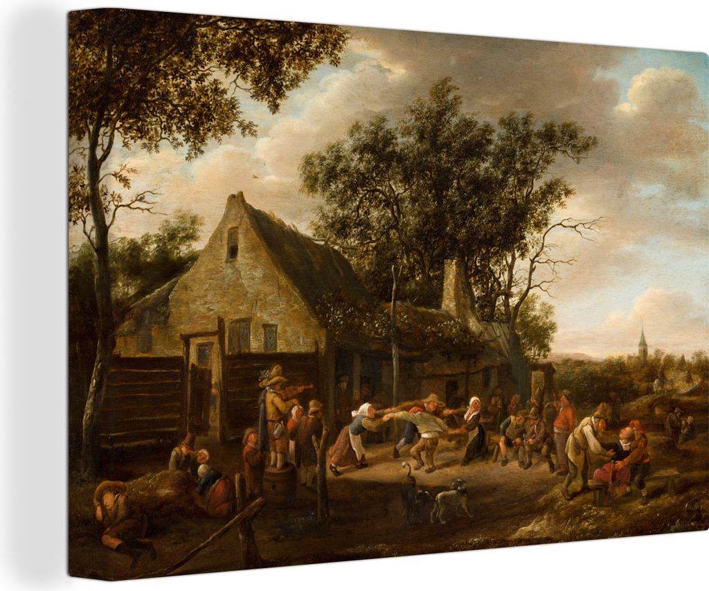 OneMillionCanvasses - Leinwandbilder - 140x90 cm, Tanzende Bauern in einem Gasthaus - Jan Steen, Wandbilder Kunstdruck Wanddekoration