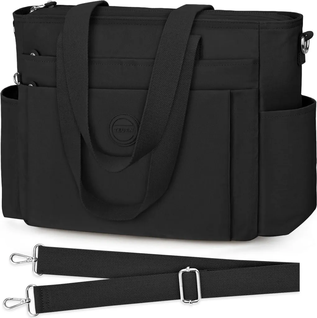 TEUX Sac à main femme grand format en nylon noir - Tote bag élégant