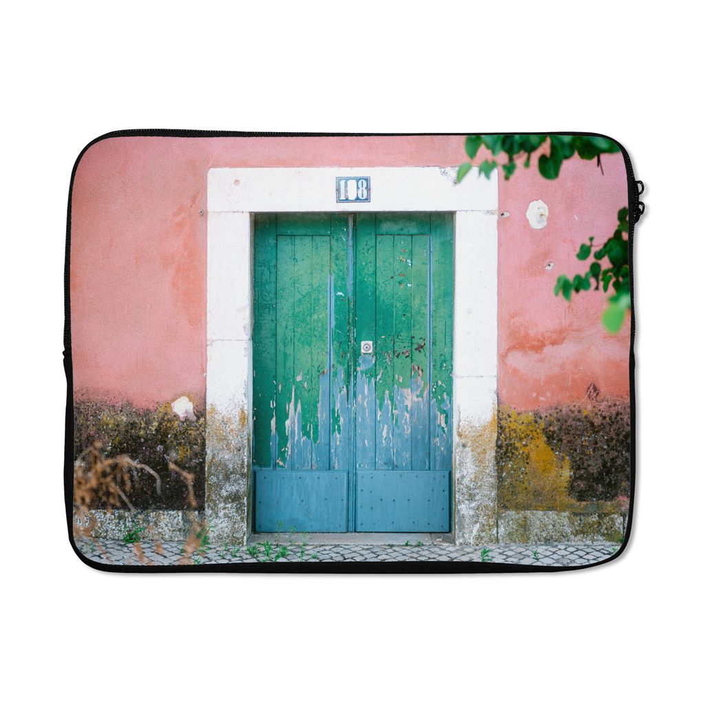 MuchoWow Laptop Hülle 17 Zoll Laptoptasche Tür - Grün - Rosa - Farbe - Zipper - Schutzabdeckung