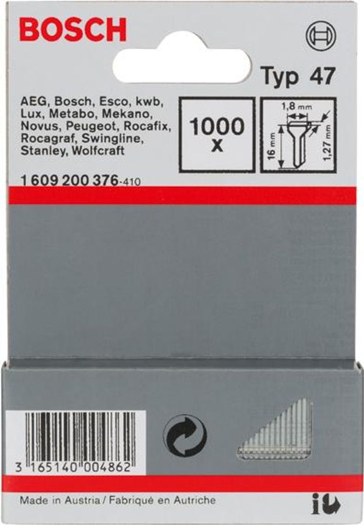 Tackernagel Typ 47, 1,8 x 1,27 x 16 mm, 1000er-Pack Produktbild 