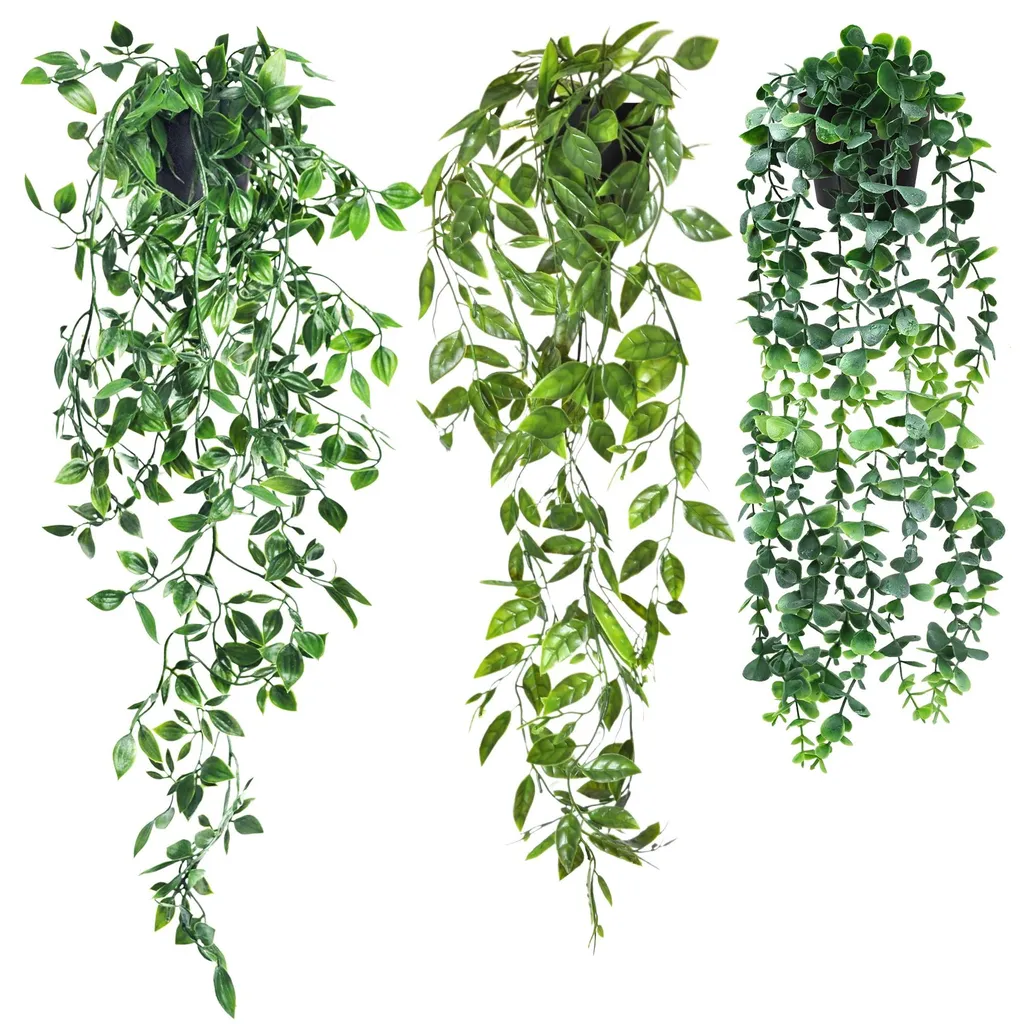 Lot de 3 plantes suspendues artificielles réalistes avec pots 55-85 cm