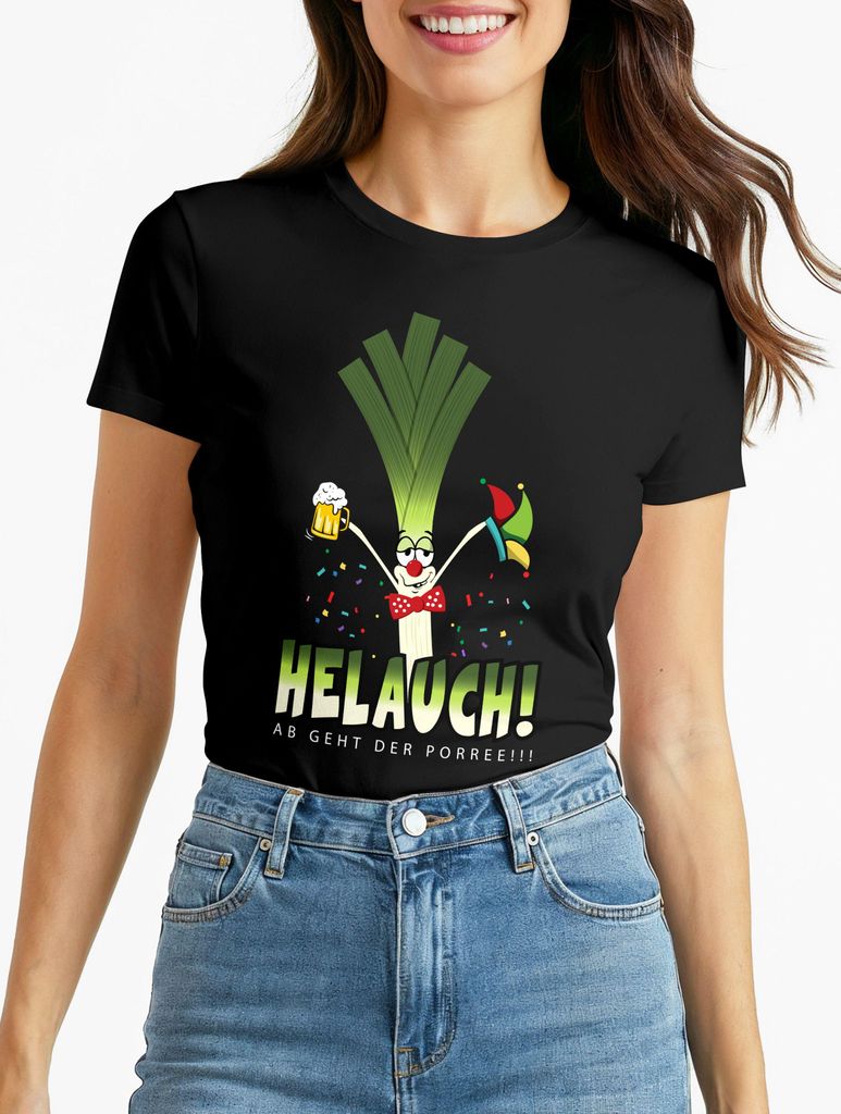 Damen T-Shirt Karneval Fasching Fastnacht Helauch Lauch Helau lustig Fun-Shirt Moonworks