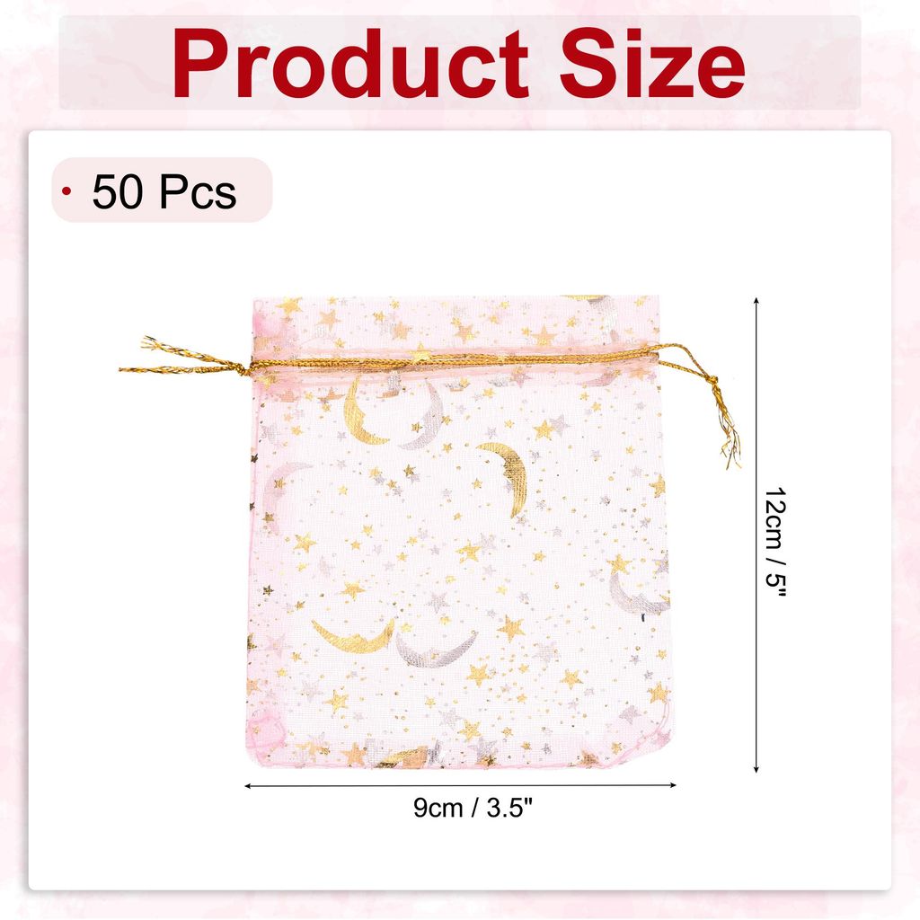 50 Stš¹ck Organzas?ckchen, 9x12cm Stern Mondmuster Geschenks?ckchen, Geschenk Schmuckbeutel mit Zugband, Schmucks?ckchen fš¹r Party Schmuck Gla...