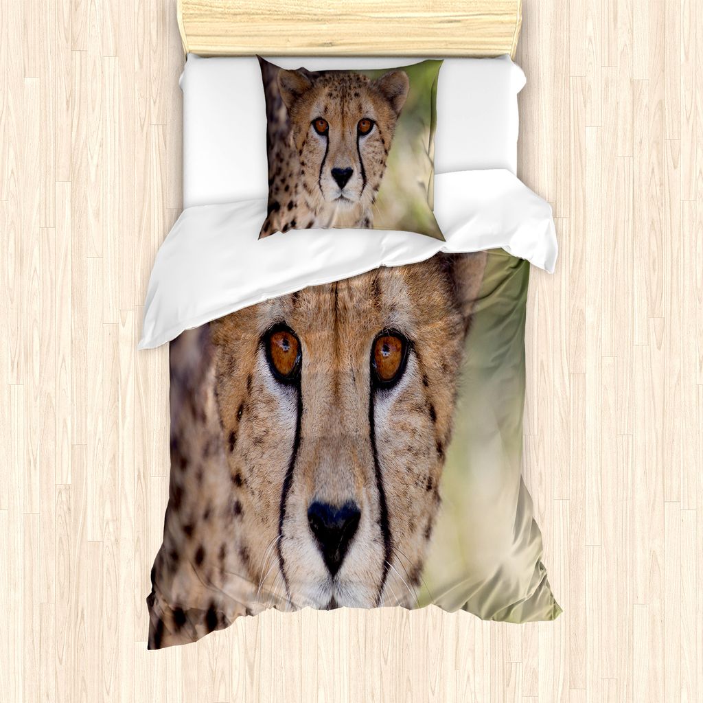 ABAKUHAUS Leopard Bettbezug Set für Einzelbetten, Close up Bild von Cheetah, Milbensicher Allergiker geeignet mit Kissenbezug, 135 cm x 200 cm - 8...