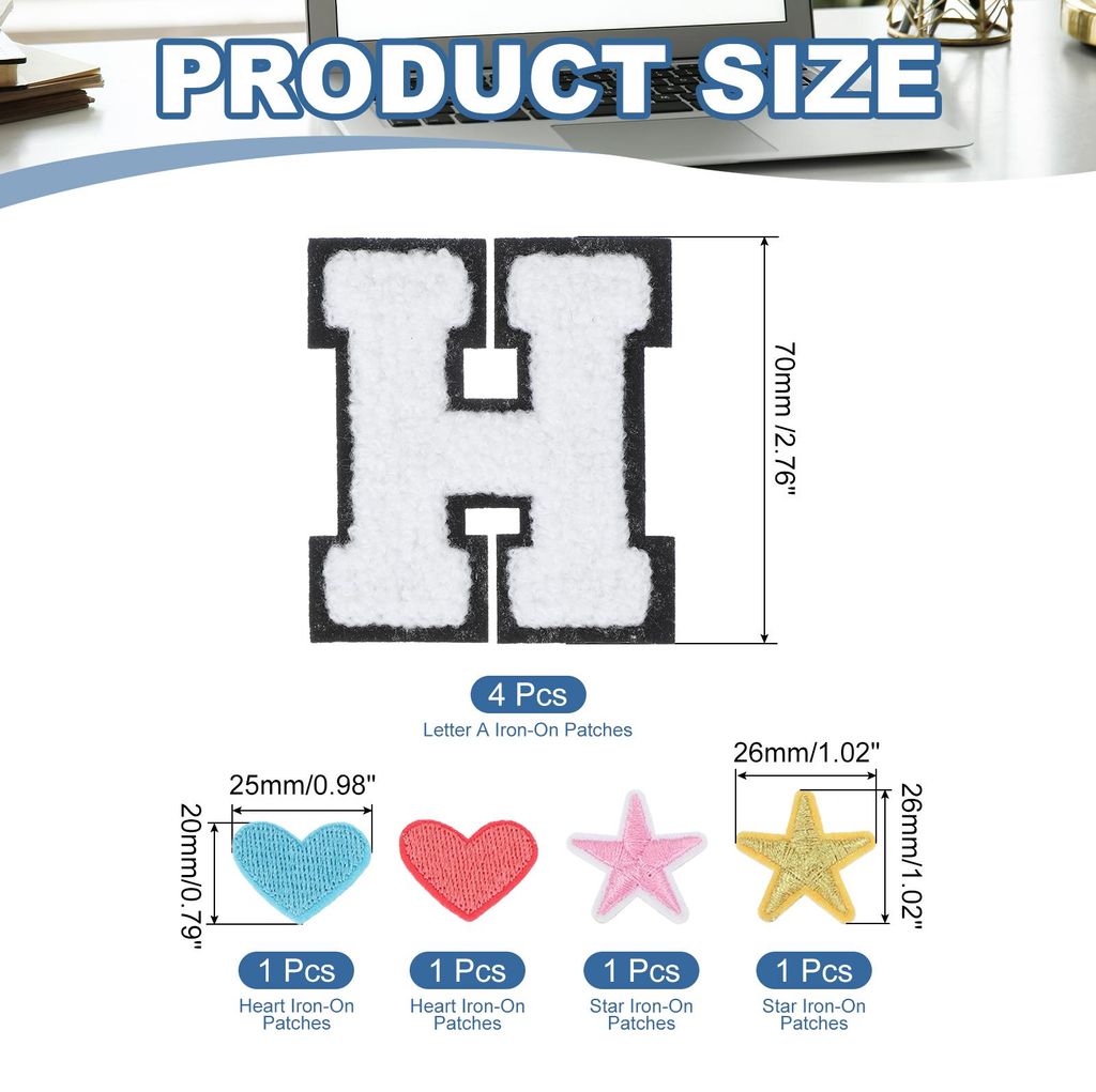 4 Packungen Buchstaben H N?hen-/Bš¹gelaufn?her, Filzbuchstaben Aufbš¹geln mit Herz und Stern Aufn?her, Bš¹gelflicken Jeans Hš¹te Kleidung J...