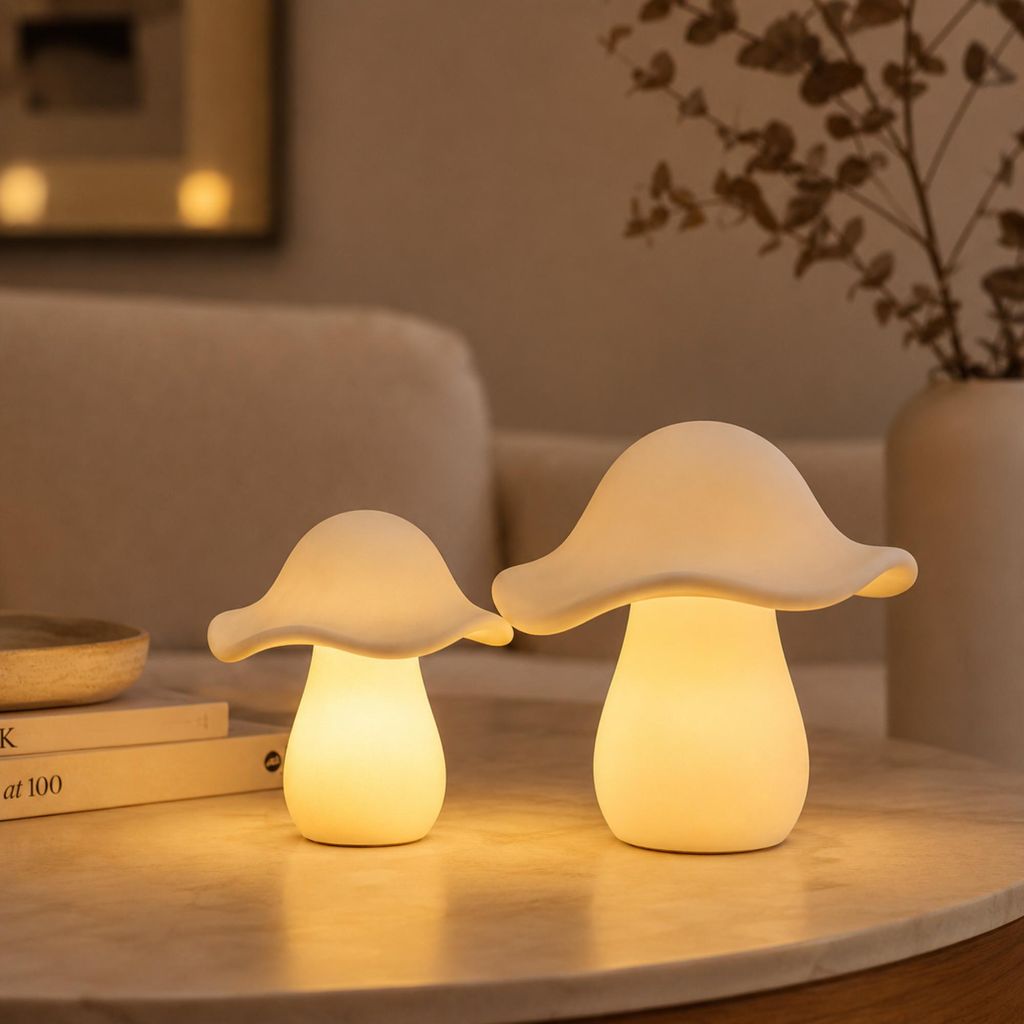 LED Porzellan Steinpilz Weiß Groß Herbstdeko Dekofigur Produktbild 