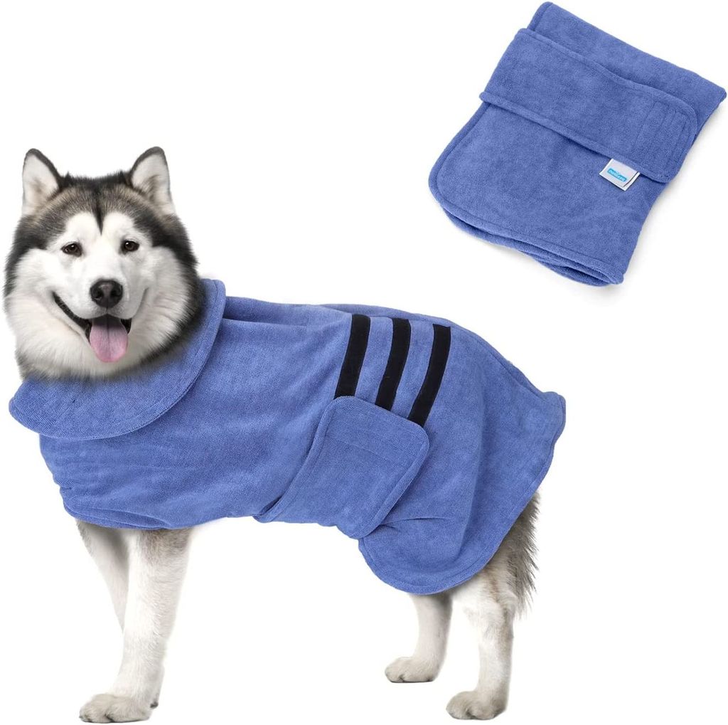 Hundebademantel Mikrofaser mit Klettverschluss,Super saugfähig und schnell trocknend,Bademantel für alle Katzen und Hunde Hundehandtuch Weich (L)