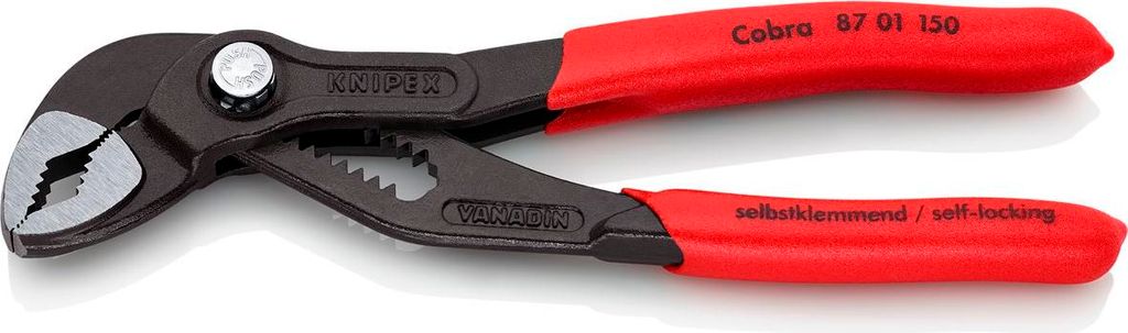 Knipex Wasserpumpenzange Cobra DIN ISO 8976 Länge 150mm Spannweite 30mm grau atramentiert - 87 01 150 SB