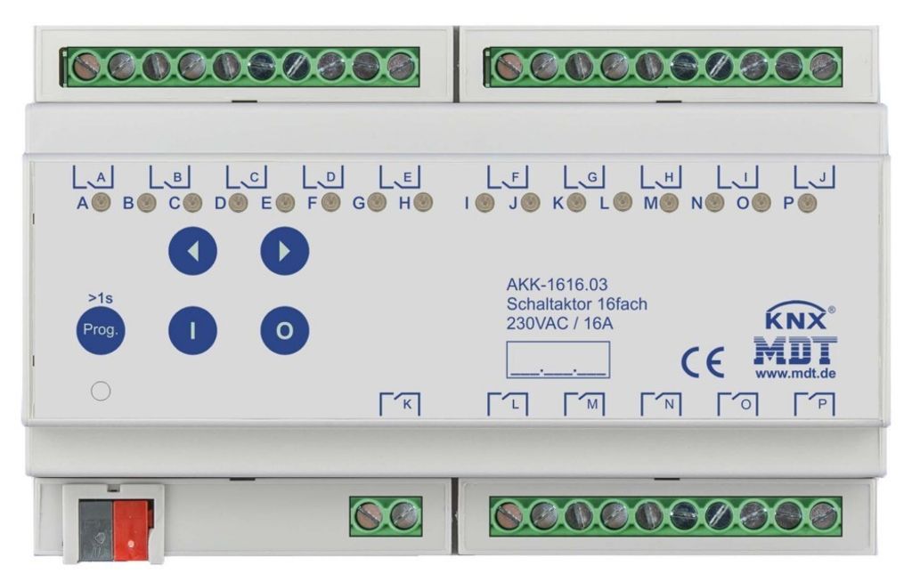 MDT Schaltaktor 16-fach, 8TE REG, 16A, 230VAC, Kompakt