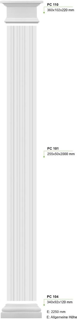 PRESTIGE DECOR Pilaster 2340x360x102mm Halbsäule Kunstharzputz weiß, Fassadenverkleidung außen Wandverkleidung innen Wandpfeiler (Komplettset 2,...