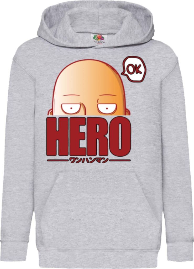 Kinder Kapuzenpullover One manga Punch Anime Man 01, 9-11 Jahr - 140 / Grau