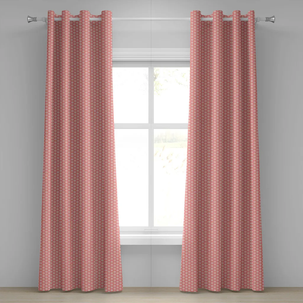 ABAKUHAUS Tenda con occhielli color corallo, motivo lineare semplice e accattivante con girasoli, bordi rifiniti all'uncinetto, damasco, pizzo floreale, motivo a piastrelle, tende decorative a 2 pannelli, 280 cm x 175 cm, bianco corallo