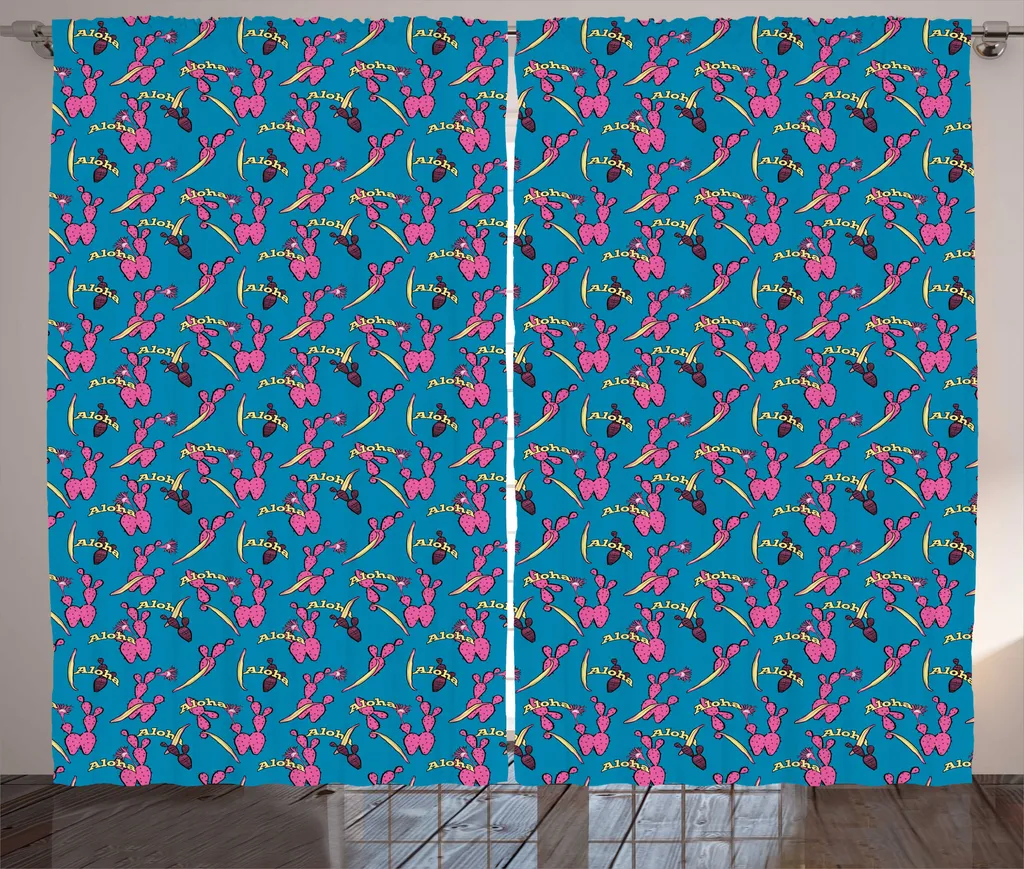 Rideau à fronces cactus épineux coloré en tissu rustique 280x225 cm