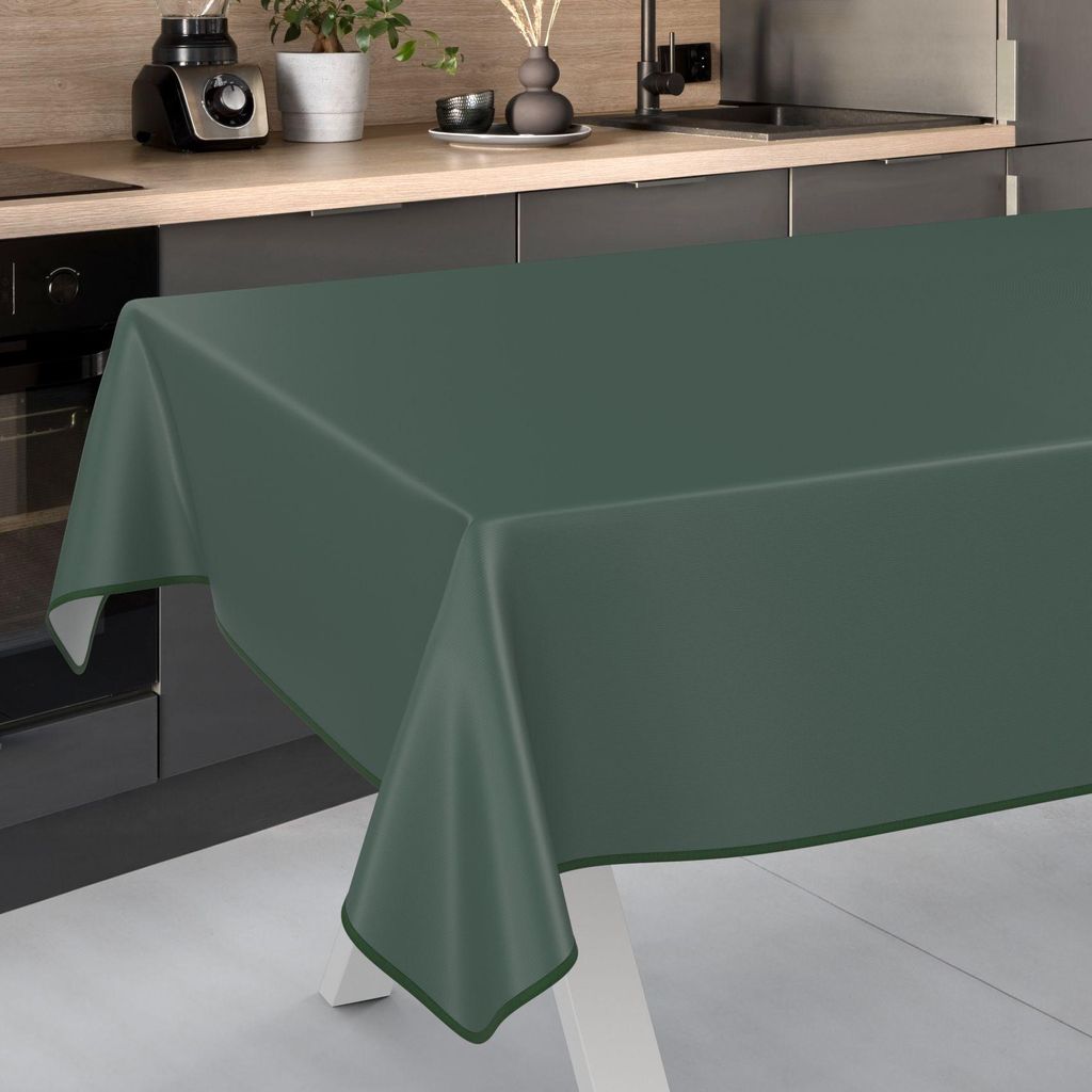 Tischdecke Textil-Optik UNI Grün 220x140cm mit Band-Kante Wachstuch abwaschbar