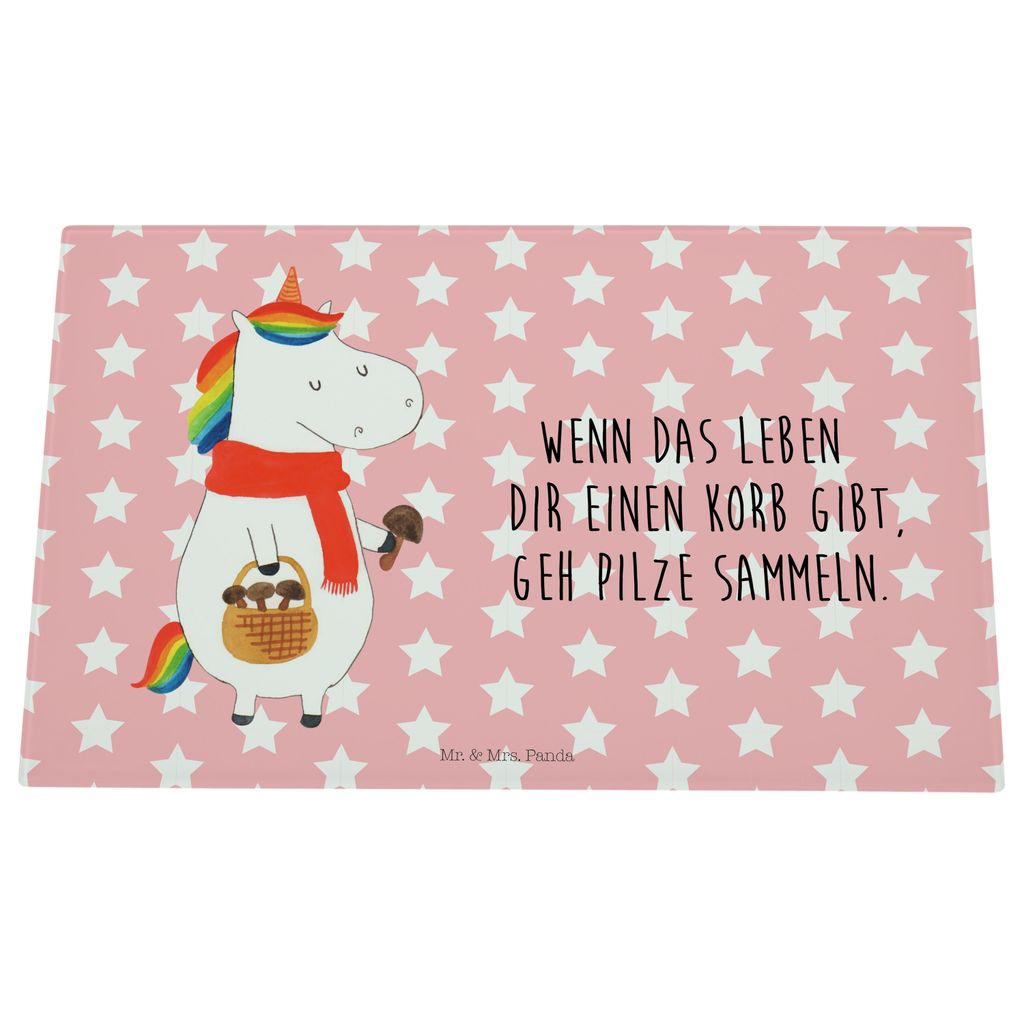 Mr. & Mrs. Panda Schneidebrett Aus Glas Einhorn Pilz - Rot Pastell - Geschenk, Spruch, Glasschneidebrett, Unicorn, Motivation, Pilze, Schneidbrett,...