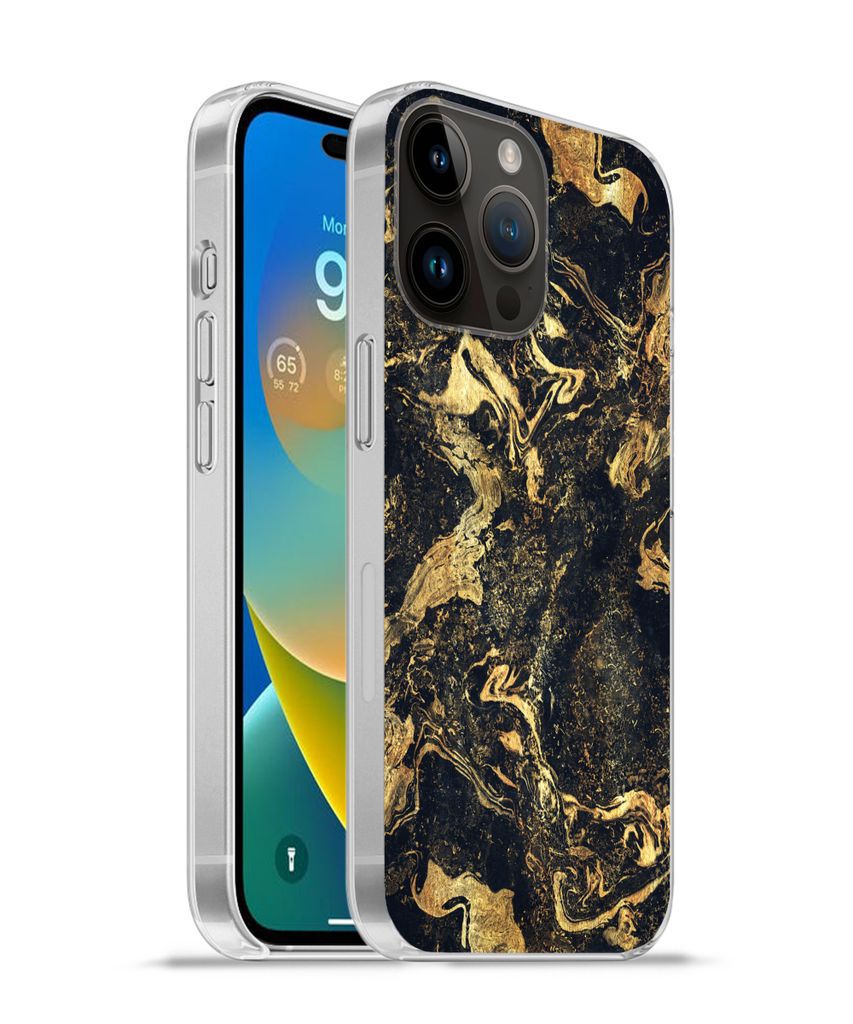 MuchoWow Handyhülle Schutzhülle Hülle für Apple iPhone 14 Pro - Softcase Marmor - Luxus - Gold Silikon Softcase Handy Hülle - Umschlag