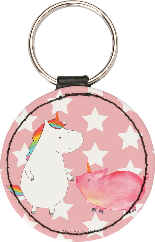 Mr. & Mrs. Panda Schlüsselanhänger Einhorn Schwein - Rot Pastell - Geschenk, kunstleder, Deko, Anhänger, Taschenanhänger, für schlüssel, Bedr...