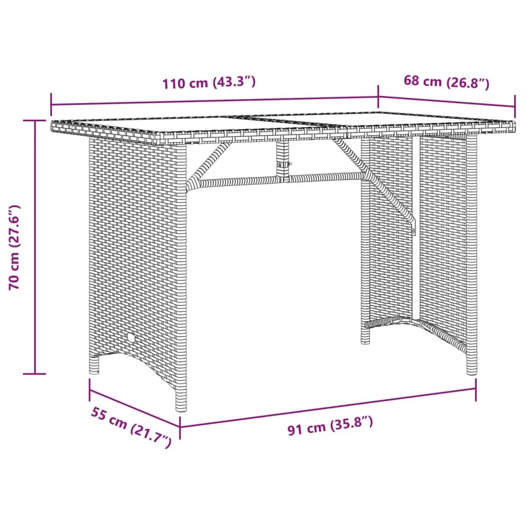 Arredo Giardino vidaXL: Tavolo Beige Poly Rattan e Legno 110cm - 7