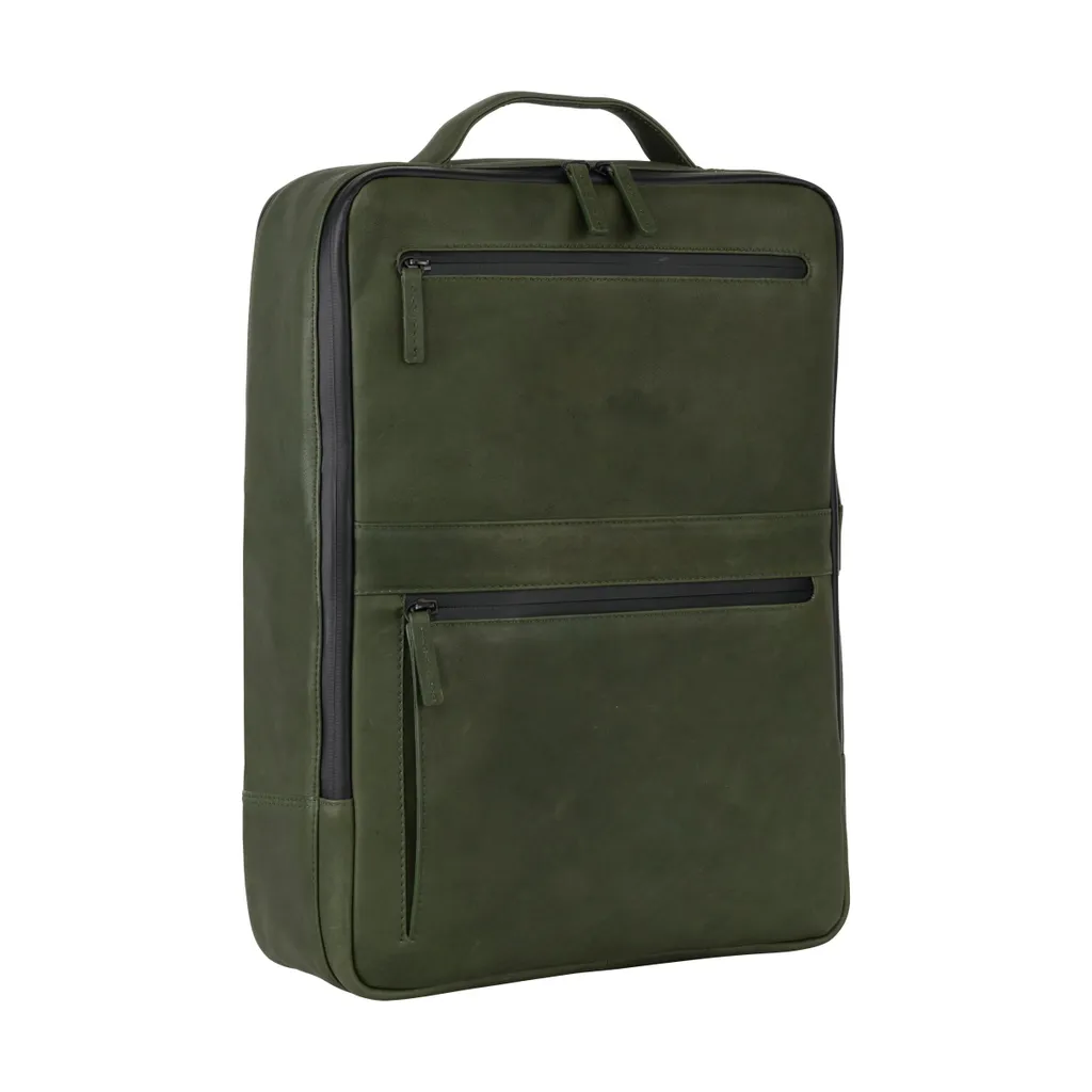 Sac à dos pour ordinateur portable Den Haag en cuir robuste vert olive