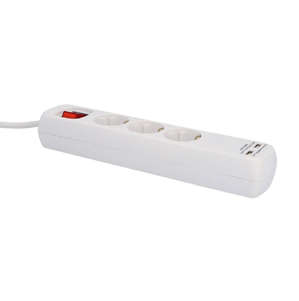 UNITEC Steckdosenleiste 3 fach 2 x USB  mit Schalter weiß  Produktbild 