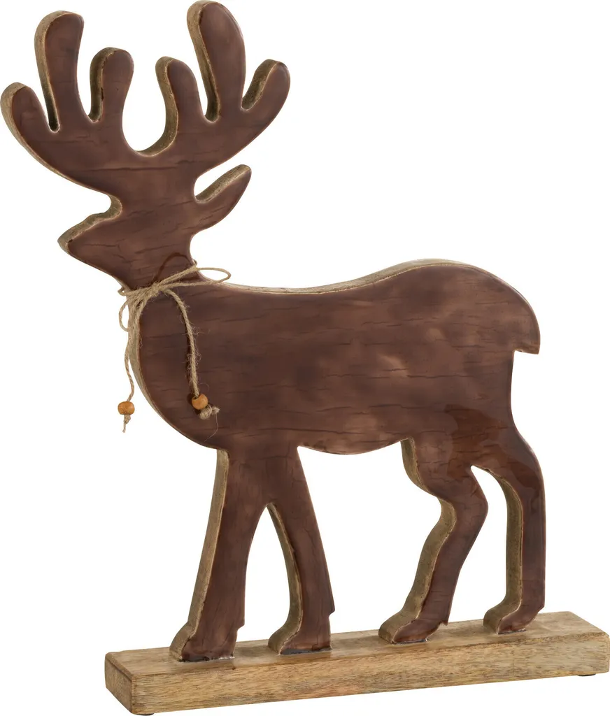 Renne en bois durable J-Line, grande statuette marron incassable