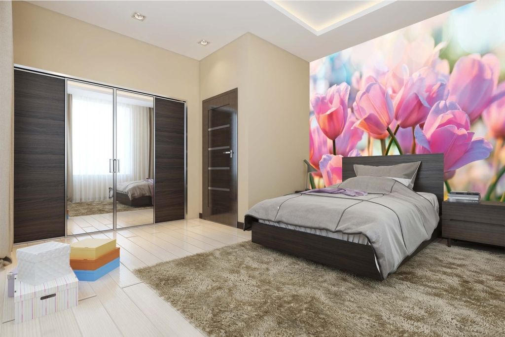 Vlies Fototapete ROSA TULPEN 375 x 250 cm (inkl. Kleister) - Vlies Tapete, Wandtapete, Wandbilder - Tapete für Wohnzimmer Schlafzimmer, Büro, Kü...