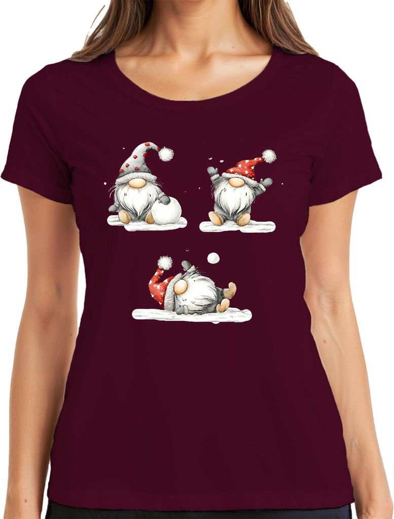 Weihnachtswichtel Skandinavisch Schneeball niedlich Geschenk Damen T-Shirt, Burgundy, XL