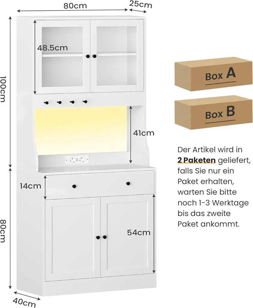 Buffet haut de cuisine blanc KIMENICH meuble de rangement avec LED