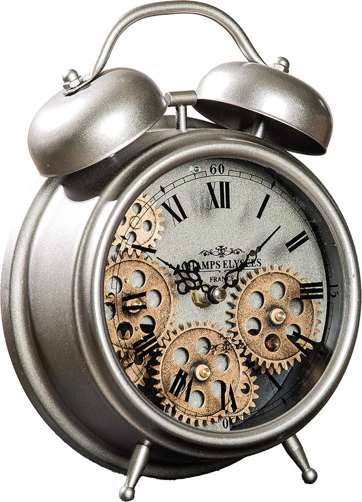 Horloge à poser Gilde 52652 motif engrenage en métal argenté 25 cm