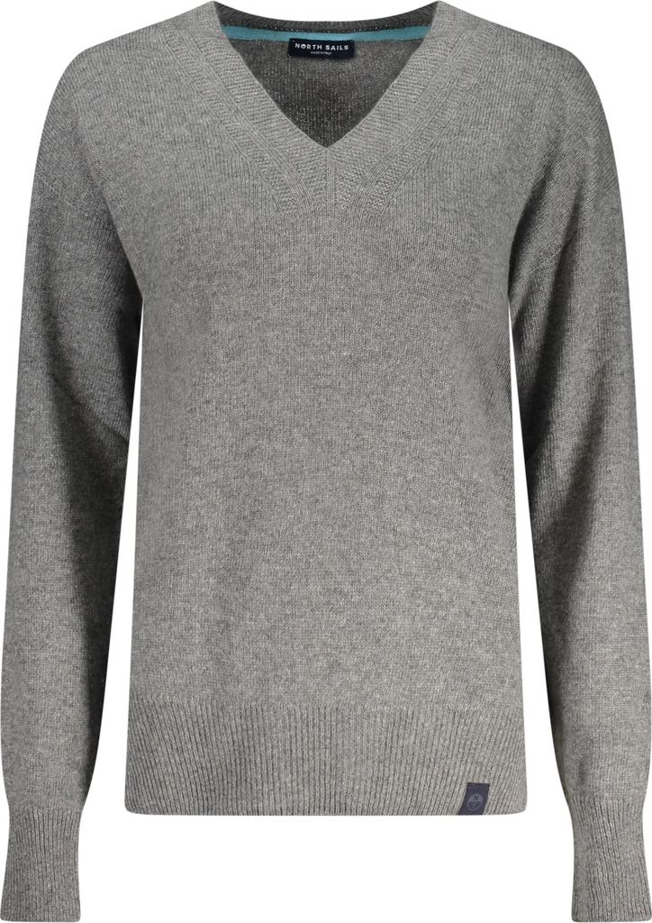 Damenpullover Grau V-Ausschnitt mit Kontrastdetails – Ocean Positive