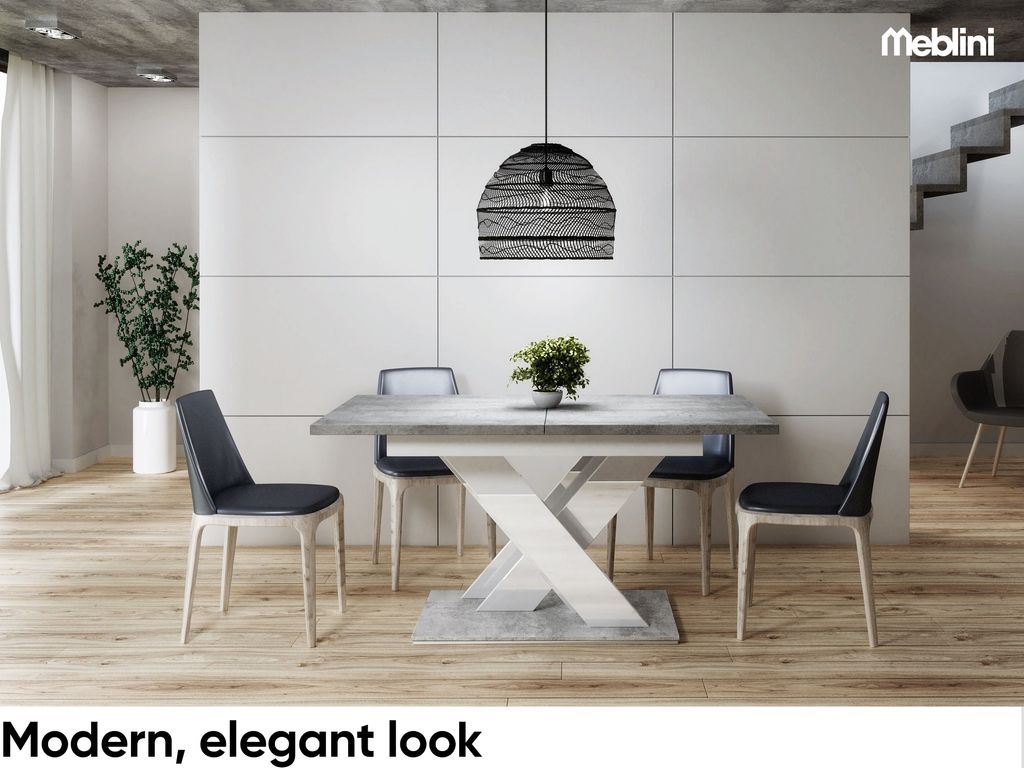 MEBLINI Ausziehbarer Esstisch GLOSS Weiß – Moderner Küchentisch 120-160 Cm