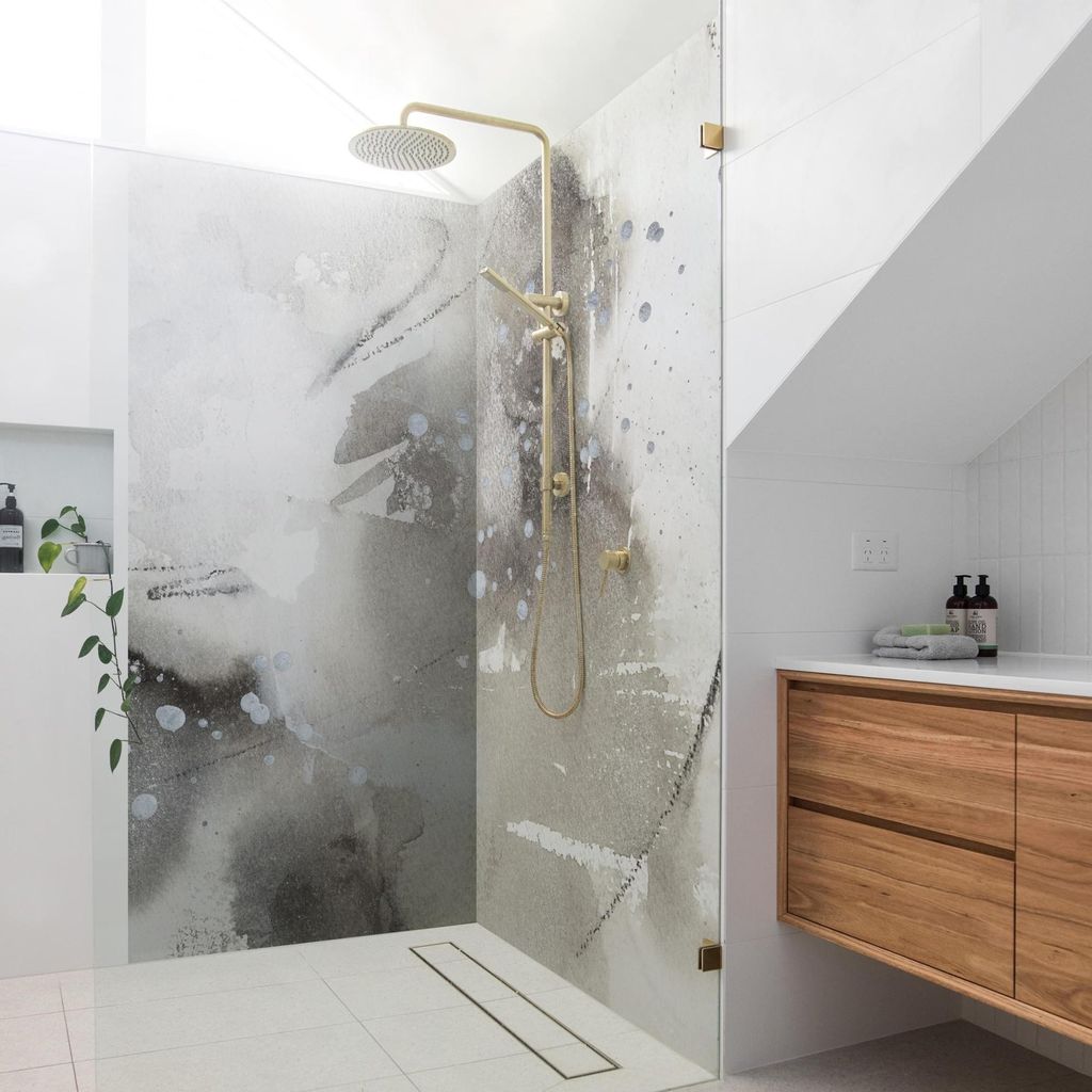 Duschrückwand originell selbstklebend - 0.61 mm Wandpaneel wasserfest Design grau Abstrakt Badrückwand fugenlos Premium matt 90x200 cm