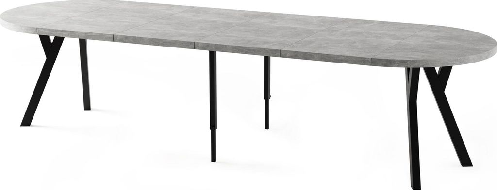 Esstisch Rund Groß XXL Ausziehbar im Loft-Stil – 100 bis 300 cm – Extra Lang Ausziehtisch mit Schwarzen Holzbeinen, Industrieller Tisch für 5...