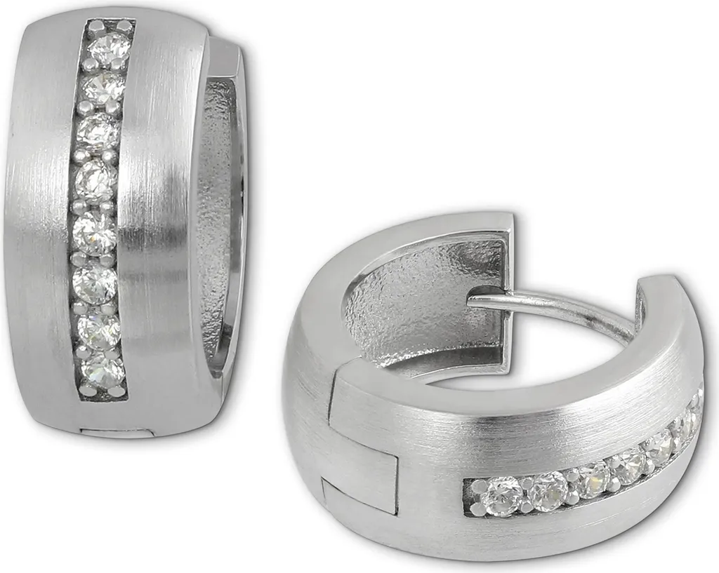 Boucles d'oreilles Créoles en Argent 925 et Oxydes de Zirconium Blanc