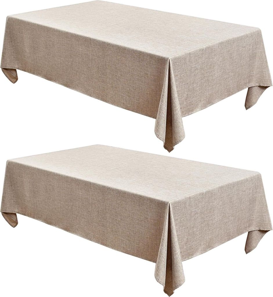 Natur-Tischdecken aus Kunstleinen, rechteckig, 152,4 x 213,4 cm, 2er-Pack, neutrale Tischwäsche für 1,2–1,8 m große Tische, knitterfreie Tisch...