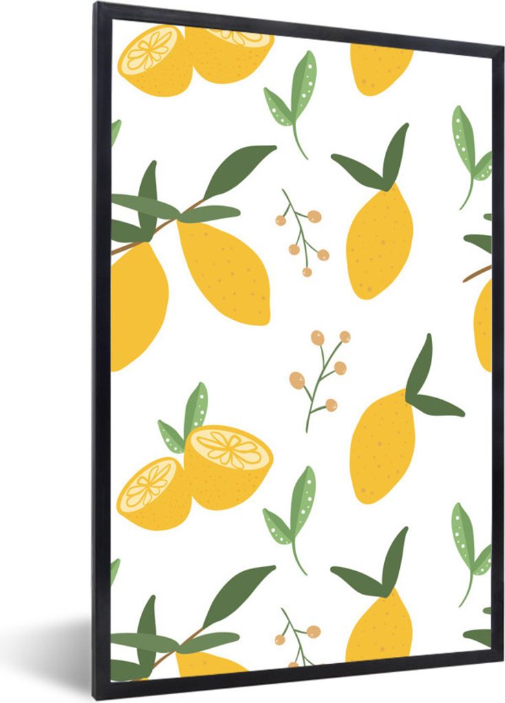 MuchoWow MuchoWow Gerahmtes Poster Zitrone - Muster - Abstrakt 40x60 cm - Poster mit zchwarzem Bilderrahmen - Papierdruck - Wandbilder