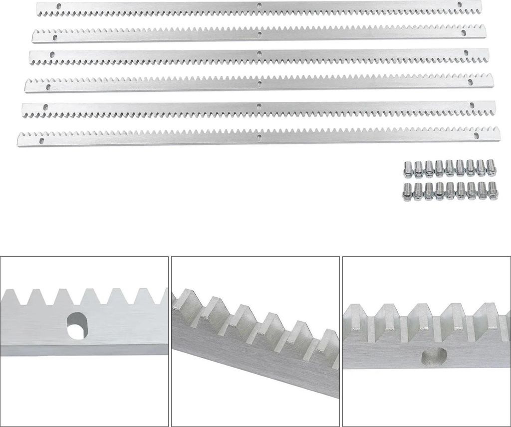 Zahnstangen-Set für automatischen Schiebetorantrieb - Länge 6 x 1 m Zahnstangen - 12 mm Metall - Belastung 2000 kg - Silber