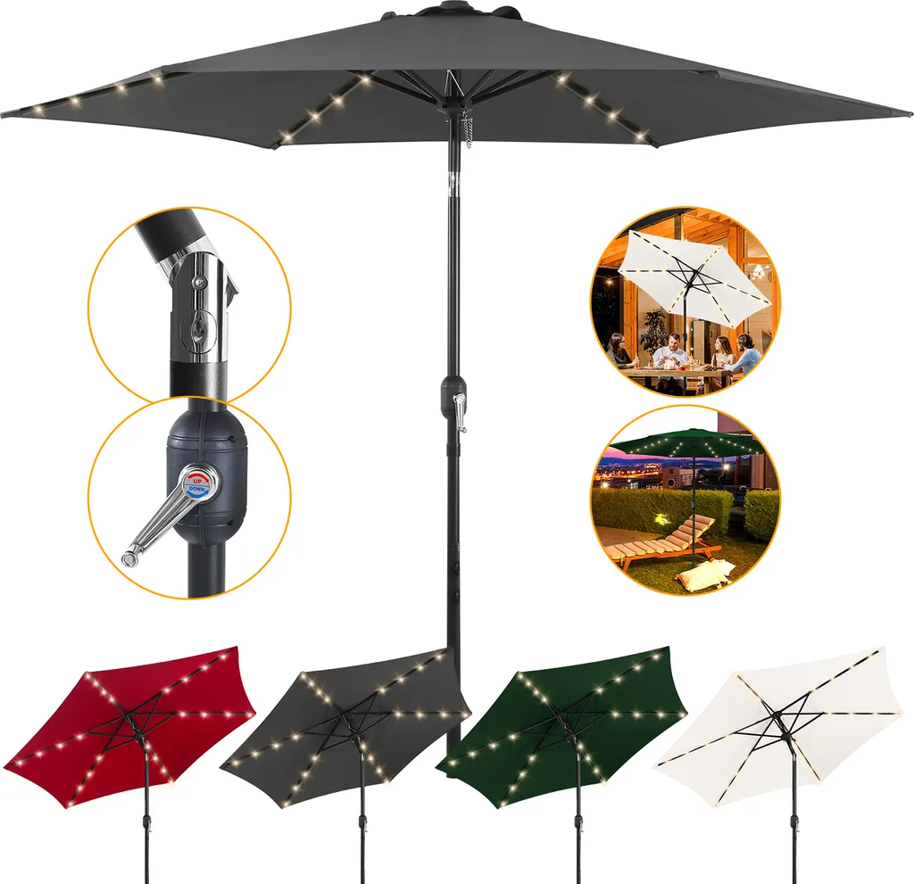 Ombrellone Clanmacy Ø350cm LED: Ombrellone da Giardino Girevole 360°