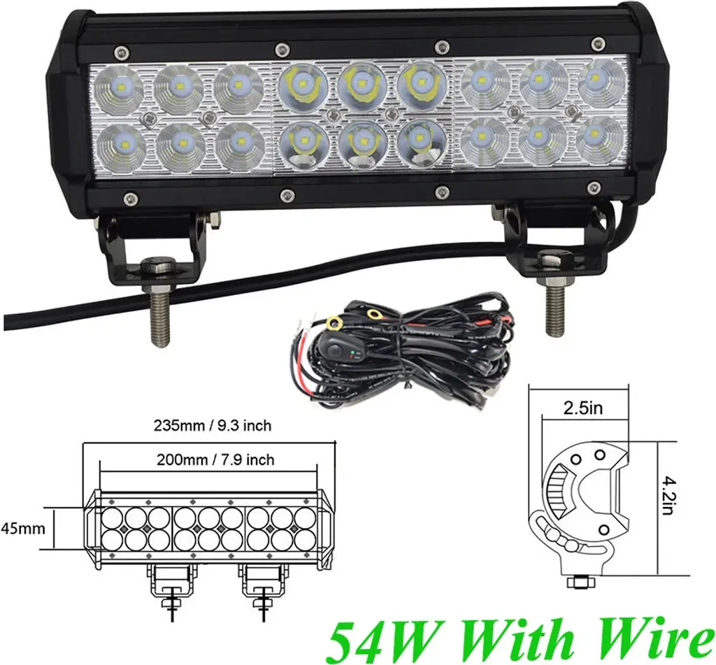 Éclairage LED 54W extérieur double rangée pour véhicule et chantier