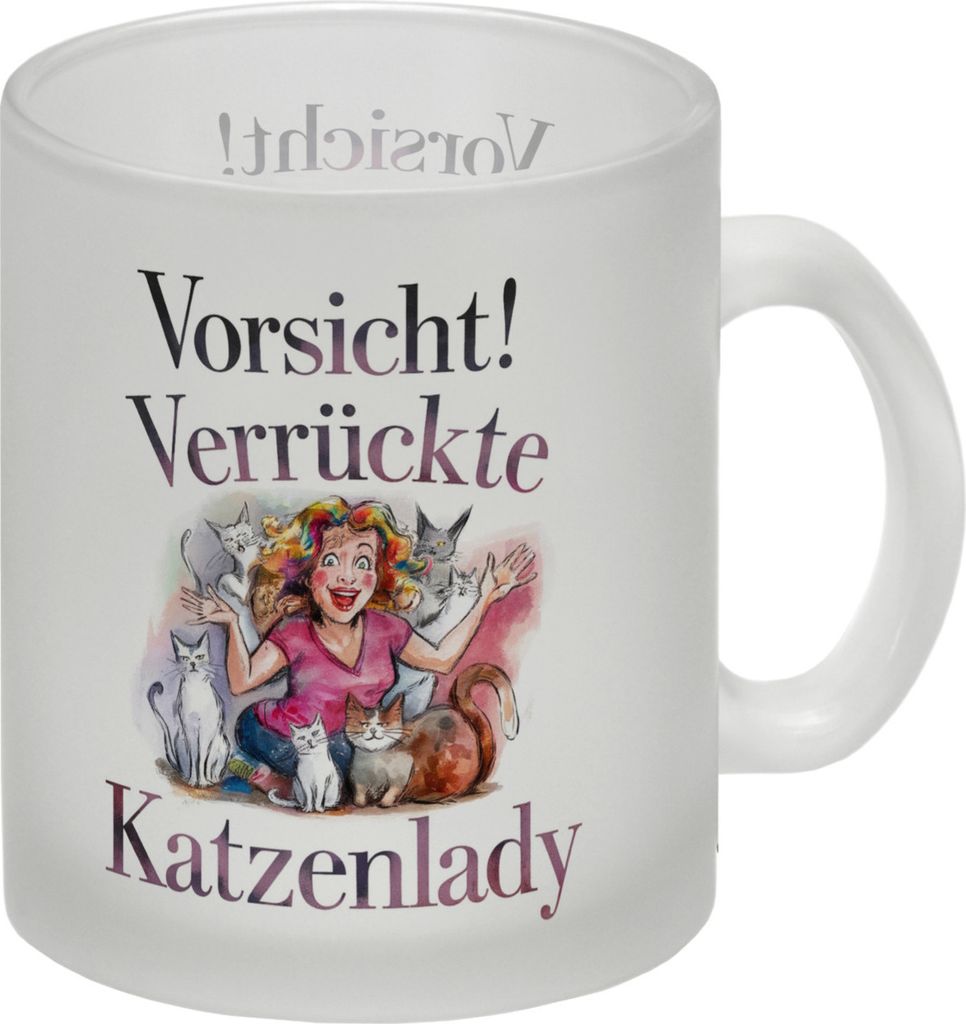 Vorsicht! Verrückte Katzenlady Glas Tasse