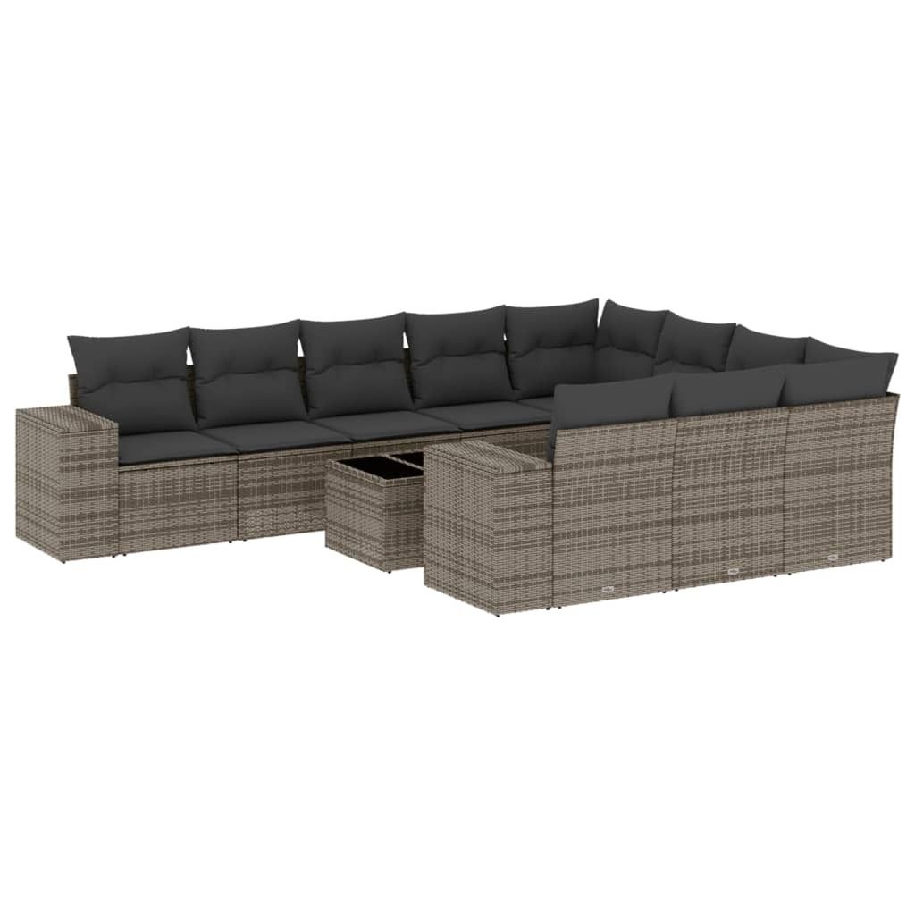 "SALE 2026" 11-tlg. Garten-Lounge-Set - elegantes Design - Sitzgruppe/Gartengarnitur - mit Kissen Grau Poly Rattan - Terassenmöbel DEMöbel893384