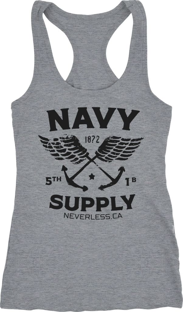 Damen Tank-Top Nautical Maritim mit Flügeln Navy Supply Racerback Neverless grau M