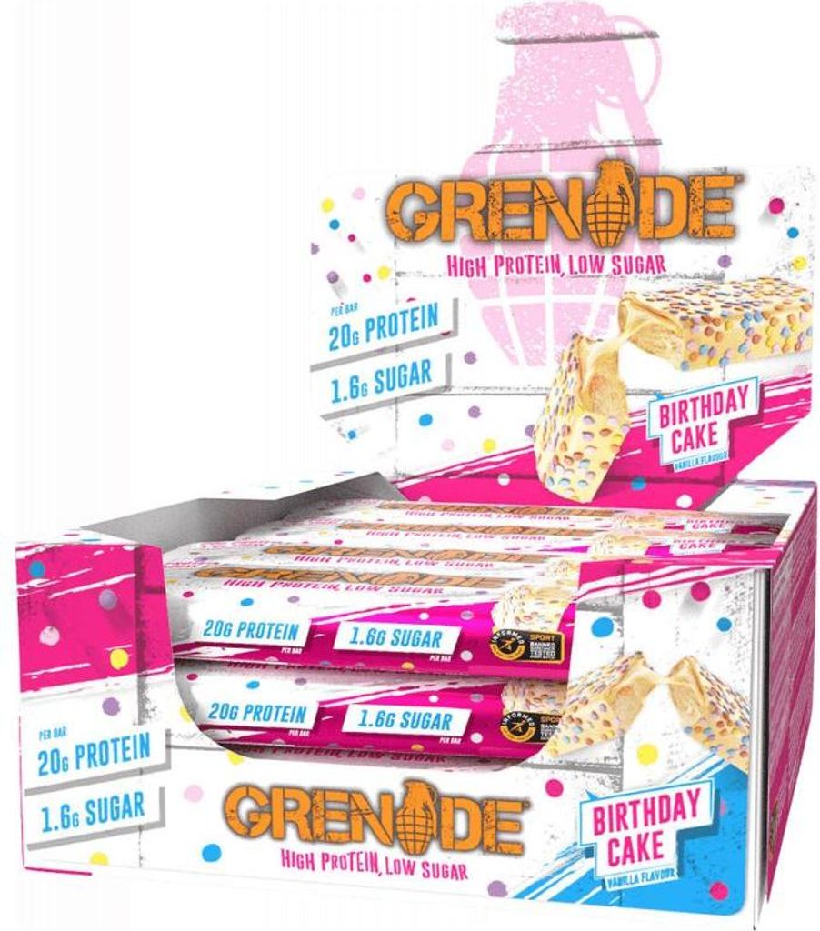 Grenade Protein Bar (12x60g) Birthday Cake - Riegel - Protein-Riegel
