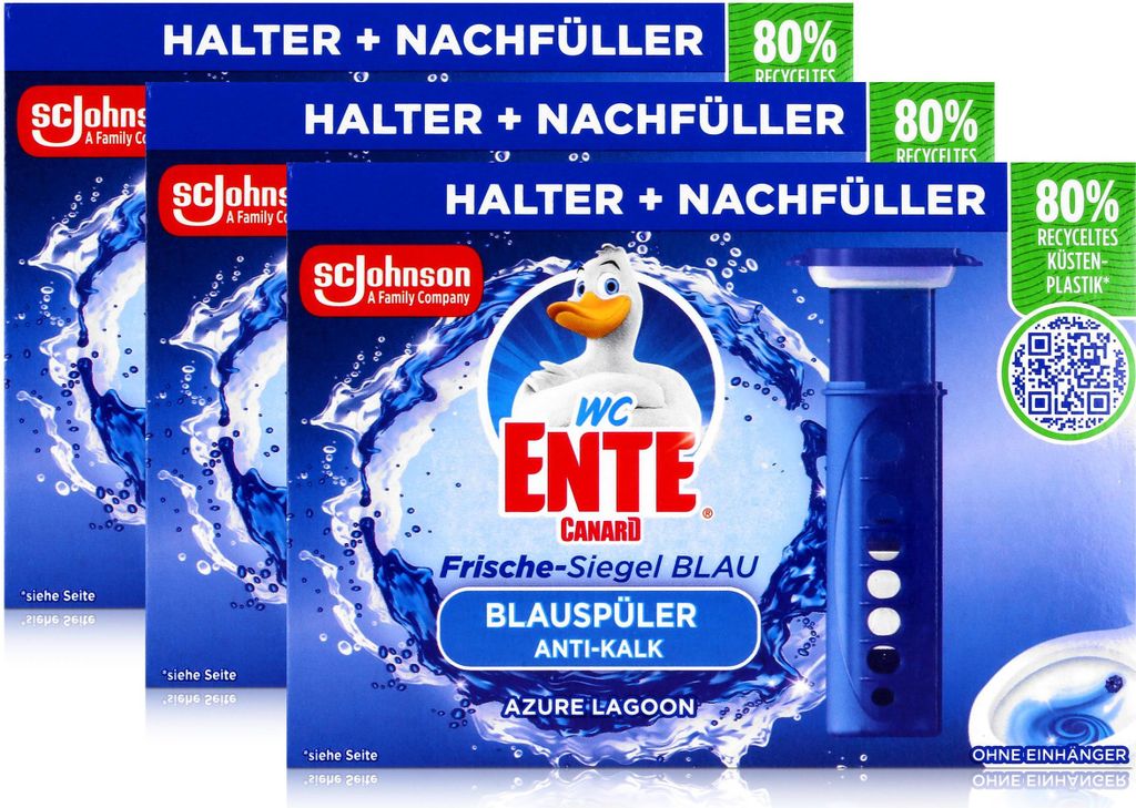 WC Ente Frische-Siegel Blau Blauspüler Anti-Kalk Azure Lagoon 36ml (3er Pack)