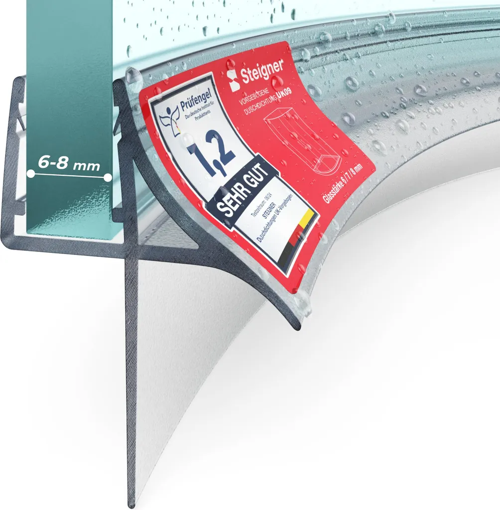 STEIGNER Guarnizione doccia sottoporta curva 80cm UK09 (1 pz.) trasparente - Guarnizione inferiore curva per doccia semicircolare o quarto di cerchio con porta 6-8 mm - Protezione contro le perdite