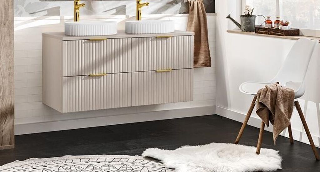 Design Badmöbel Set mit 2 Waschbecken ADEL CASHMERE 120 cm MDF SOFT-CLOSE Waschtisch