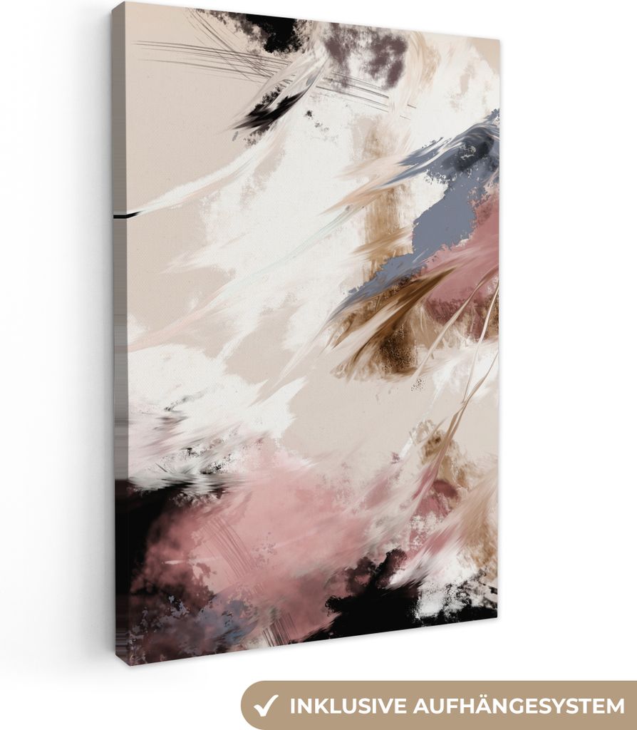 MuchoWow - Leinwandbilder - Farbe - Abstrakt - Rosa - Weiß, Wandbild, Wanddeko Bilder Wohnzimmer, 80x120 cm