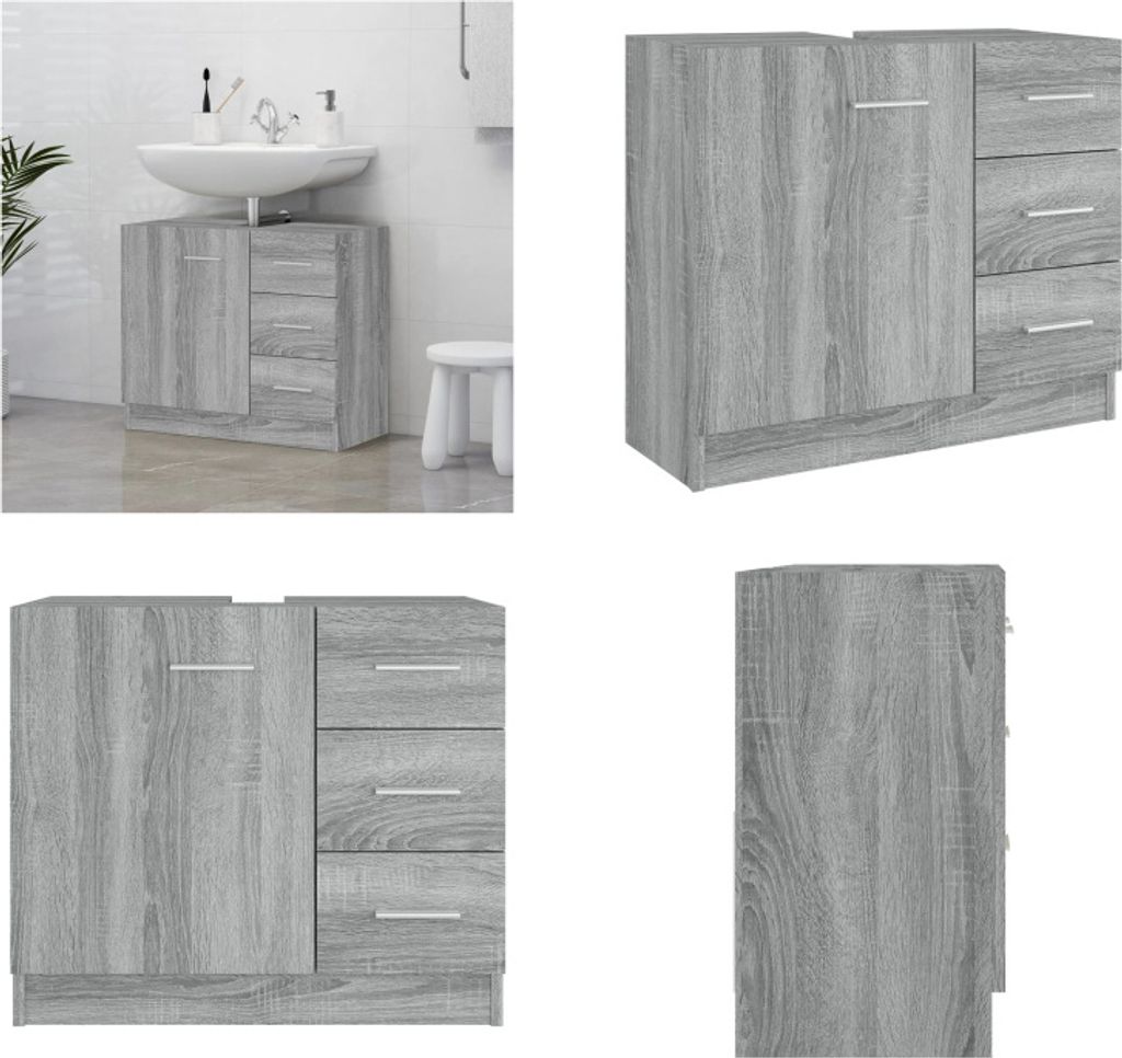 vidaXL Waschbeckenschrank Grau Sonoma 63x30x54 cm Holzwerkstoff - Waschbeckenunterschrank - Waschbeckenunterschränke - Badezimmerschrank - Waschti...