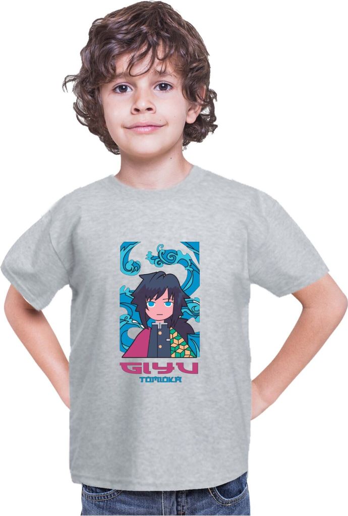 Kinder T-Shirt Japan Anime Manga Demon Anime Slayer Giyu Tomioka Hashira, 7-8 Jahr - 128 / Grau