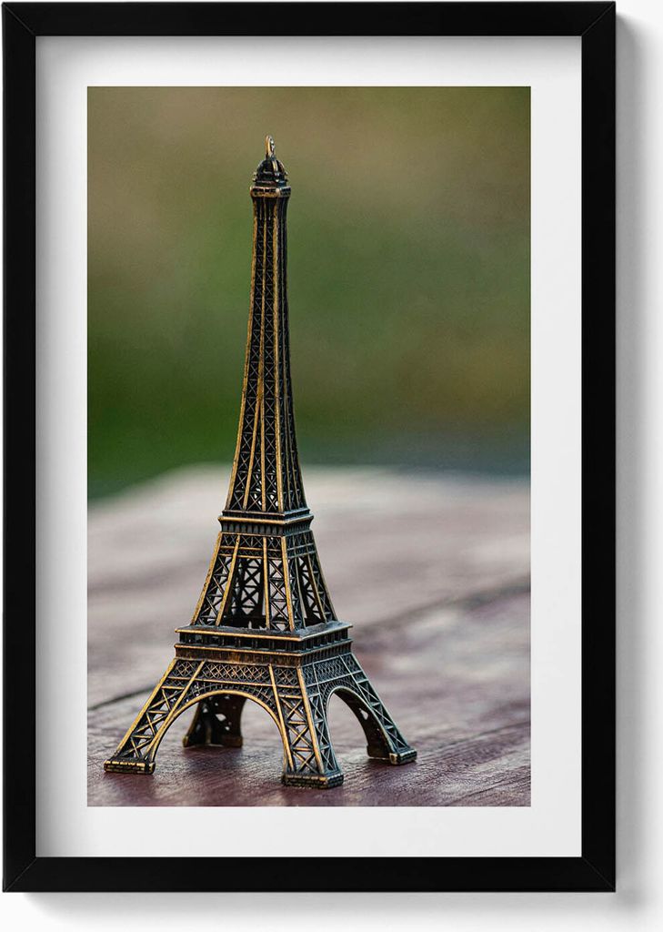 Eiffelturm-Souvenir– Wandbild mit Rahmen – Gerahmtes Bild – Wanddekoration – 40x60 cm – Schwarz